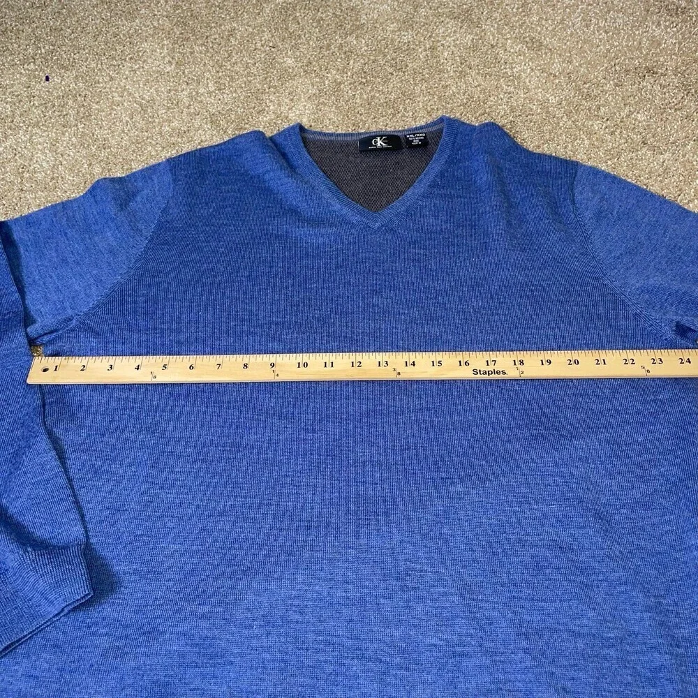 Calvin Klein sweater extra fine merino wool blue V-neck SZ XXL
